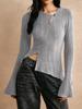 Comercio Exterior Transfronterizo Europeo y Americano Otoño e Invierno Nuevo Camiseta de Manga Larga con Botones de Color Sólido Casual a la Moda con Costuras de Canalé