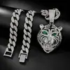 Estilo Hip Hop Transfronterizo Europeo y Americano Aleación Incrustada Pedrería Ojo de Esmeralda Tigre Colgante Goteo de Aceite Cabeza de Tigre Feroz Collar de Animales para Hombre