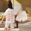 Pijamas para Niñas, Traje de Tres Piezas de Pantalones Cortos y Pantalones Cortos Finos de Seda de Hielo de Verano para Niños, Linda Princesa, Niña Súper Linda