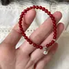 Pulsera Campanilla de Ágata Roja con Buena Fortuna, Plata 925, Pulsera de Diseño Nicho Estilo Ins para Mujer, Dulce Joyería de Mano para Mejores Amigas