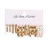 Aretes Metálicos de Venta Caliente Transfronteriza Aretes con Sentido Premium Aretes Geométricos Cuadrados Aretes Vintage de Perlas Traje 6 Pares