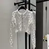 Servidor Privado Hilo Especial Acolchado Crochet Pequeña Fragancia Chaqueta Cardigan Tejida + Chaleco para Mujer Primavera y Verano
