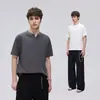 Moda Retrô Americana Camiseta de Manga Curta com Gola Henry Verão Novo Casual Solta Versátil Top Fresco para Homens