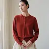 Cárdigan de Cachemira para Mujer 100% Cachemira Pura Otoño Invierno Nuevo Cuello Redondo Manga Larga Tejido Base Suéter Abrigo