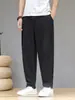 Pantalones de lino chinos de verano para hombre, pierna ancha, estilo harén, talla grande, holgados, retro, finos, transpirables, de algodón y lino, corte slim