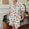 Sudeste Asiático Sudeste Asiático transfronteiriço Azul simples verão manga curta shorts pijama Conjunto de roupas para casa feminino