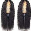 Peluca Europea y Americana de Cabello Largo Negro Africano Raya Media Pequeño Rizado Fibra Química Gorro Peluca de Encaje Frontal Lista para Usar Gorro
