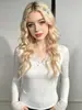 Novo top base pura desejo slim fit gola V manga longa para mulheres outono precoce quente macio canelado pode ser usado por fora