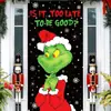 Cubierta de puerta del Grinch Navideño transfronteriza, decoración de puerta principal, colgante de puerta exterior para fiesta navideña, bandera feliz de monstruo navideño