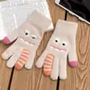 Luvas femininas de pelúcia para o inverno, quentes e grossas, tricotadas com cinco dedos separados, à prova de vento, compatíveis com tela sensível ao toque, com dupla camada, em blocos de cor, adequadas para escrever