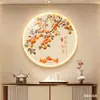 Pintura Decorativa con Luz LED con Motivo de Caqui para Entrada, Pintura Redonda Colgante de Cara a la Puerta, Pintura para Pasillo y Comedor, Arte de Pared Feng Shui