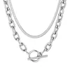 2025 Transfronterizo Amazon Nueva Cadena de Serpiente Doble Capa Cadena Cubana Hebilla de Otón Collar Apilado de Moda Creativo Accesorios Elegantes