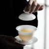 Tazón con Tapa Sancai Linglong de Porcelana Jade Hielo Tazón de Té de Porcelana Blanca Grande para Hogar Juego de Té Kung Fu Regalo Taza de Té de Cerámica