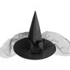 Sombrero de Mago de Halloween Niños Adultos Vestido de Graduación Disfraz Sombrero de Bruja de Malla Rosa Sombrero de Bruja Suministros para Fiesta