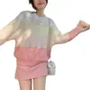 Suéter de punto grueso con cuello redondo de color arcoíris para mujer, estilo dulce, suave, perezoso, holgado, prenda exterior, suéter suave y ceroso