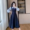 Vestido de dos piezas estilo universitario con cuello de muñeca falso para mujer, otoño 2024, nueva falda larga francesa de principios de otoño para niñas