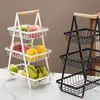 Cesta de Almacenamiento Portátil de Madera Multicapa Móvil con Diseño de Hierro Forjado, Desmontable y Ensamblable, para Frutas y Especias, Estante de Almacenamiento para Cocina, Encimera