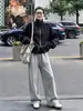 Pantalones de Arroz Pegajoso Gris Claro para Mujer 2026 Nuevos Pantalones de Otoño Sueltos Perezosos Casuales Rectos Cintura Alta Versión Estrecha Pantalones de Pierna Ancha
