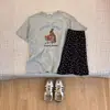 Camiseta de Algodón Puro con Hombros Rectos para Mujer, Verano 2026, Diseño con Estampado de Conejo, Top de Nicho, Estilo Coreano, Suelta Casual de Manga Corta