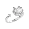 Selección Artística: Anillo Gatito Rosa Diamante Suave y Juvenil con Estrella de Cuatro Puntas Orejas de Gato Huecas y Anillo de Gato de Circonita