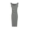 Vestido Longo Slim com Gola Swing de Verão Estilo Pura Luxúria 2025 Novo Franzido na Cintura que Cobre a Barriga Fenda Sexy nas Costas