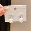 Pendientes de Cristal de Perla de Zircón Estilo Francés Aguja de Plata, Elegantes y Versátiles, Pendientes Exquisitos y de Moda