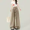 Calça Casual Khaki Preguiçosa Fluida de Perna Larga Feminina Novo Design Plissada Solta de Cintura Alta Versátil Calça de Terno