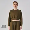Sudadera con capucha de cuello redondo de longitud a la cintura transfronteriza europea y americana Conjunto de deportes al aire libre Manga larga Holgado Ropa de fitness y yoga Prenda superior Exterior