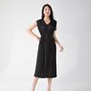 Verão feminino High-end Wear Loose plus size Lace-up Emagrecimento Decote em V Sem Mangas Em forma de Vestido Miyake de comprimento médio