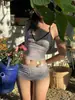 Nuevo Lindo Estampado de Fresa Retro sin Tirantes con Cordón Bikini de Dos Piezas Puro Deseo Sexy para Vacaciones