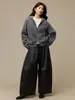 Suéter de malha com capuz e zíper em lã escovada e cashmere, modelagem solta, para mulheres, cardigã de lã solto de outono e inverno para mulheres