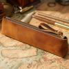 Estuche para bolígrafos con cremallera de cuero retro Crazy Horse transfronterizo, hecho a mano, funda de piel de vaca, estuche creativo y moderno para guardar bolígrafos, en stock