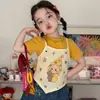 Linda Camiseta de Manga Corta de Algodón para Bebé Niña, Estilo Falso Dos Piezas con Estrellas y Personaje, Nueva Tendencia Verano 2026, Versátil y Elegante para Niños