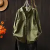 ¡Original! ¡Directo del fabricante! Nuevo estilo de primavera, algodón puro, tejido cepillado, color liso, camisa versátil de manga larga holgada artística para mujer