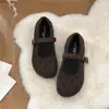 Zapatos Mary Jane de Fieltro con Puntos y Hebilla para Mujer 2026 Punta Redonda Tacón Plano Casual Versátil Retro Corte Bajo Zapatos Individuales