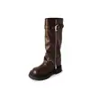 Botas de calça comprida europeias e americanas femininas verão 2024 novo bico redondo sola grossa preto doce estilo cool botas de cavaleiro hot girl