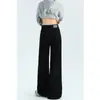 Jeans anchos negros de alta gama para mujer, nuevo estilo de otoño, de cintura alta, corte holgado, adelgazantes, pierna recta, fluidos, pantalones hasta el suelo