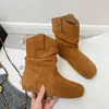 Botas Martin Femininas 2026 Outono e Inverno Novo Estilo Botas de Cano Curto Plissadas com Bico Redondo para Combinar com Saias, Botas de Cano Médio para Primavera e Outono, Botas Curtas Birkenstock