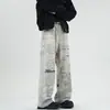 Ropa para Hombre Fengshe / Nuevos pantalones vaqueros de pierna ancha, holgados, de moda, con efecto quemado para hombre, marca de moda lavada con sal