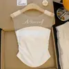 Top de Malla Transparente Atractivo con Estampado de Letras y Parches para Mujer con Copas, Cintura Fruncida, Top de Moda y Versátil