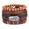 Pulseira de couro multi-camadas tecida à mão com contas tecidas, pulseira de corda Batman vintage, joias de moda, conjunto para homens