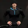 Camisa de Running Training Fitness Ciclismo de Secado Rápido con Capucha y Media Cremallera para Hombre, Corte Americano Delgado, Tiburón, Manga Larga
