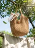 Bolso Tejido Hecho a Mano Japonés para Mujer de Hilo de Algodón Hueco Bolso de Hombro Único Bolso Tote Bordado con Lazo Bolso de Mano Casual Versátil