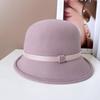 Chapéu de pescador cacheado estilo Hepburn chapéu de feltro quente de outono e inverno feminino chapéu alto de lã australiana fio de cânhamo cinto fino cor sólida chapéu bacia