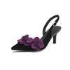 Sandalias de Moda de Verano con Flores y Punta Abierta Baja para Mujer, Tacones de Aguja de Punta Fina de Nicho, Elegantes con Tira Trasera Blanco Crudo y Diseño Hueco