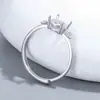 Anillo floral de doble flor estilo chino, fresco y juvenil, de plata de ley maciza S925, con engaste vacío de 6.5 mm para moissanita de 1 quilate para DIY