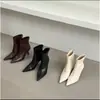 Botines Cortos de Tacón Fino y Punta Fina para Mujer 2025 Otoño e Invierno Nuevo Estilo Botines Cortos de Tacón Alto de Piel Suave Arrugada con Cremallera Trasera Botines Estilo Francés Ajustados para Mujer