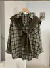 Conjunto de Dos Piezas para Mujer KEKEZOON: Camisa de Manga Larga de Longitud Media a Cuadros con Cuello y Solapa Única con Chal de Punto 8611