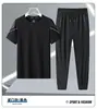 Nuevo Traje de Seda Helada de Verano para Hombre, Camiseta Deportiva Casual de Cuello Redondo, Conjunto de Pantalones Cortos de Manga Corta, Conjunto Deportivo Moderno y Versátil