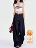 Jeans Americanos Anchos de Pierna Suelta Azul Oscuro para Mujer Otoño e Invierno 2025 Forrados de Polar Caídos Perezosos Casuales Rectos de Largo Completo
